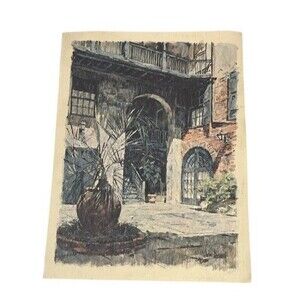 Vintage 1967 Don Davey Brulatour Courtyard New Orleans Matted Print Mardi Gras